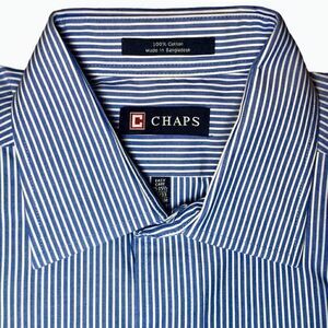 Chaps by Ralph Lauren Striped Easy Care Poplin Dress Shirt in Blue/White Men’s M
